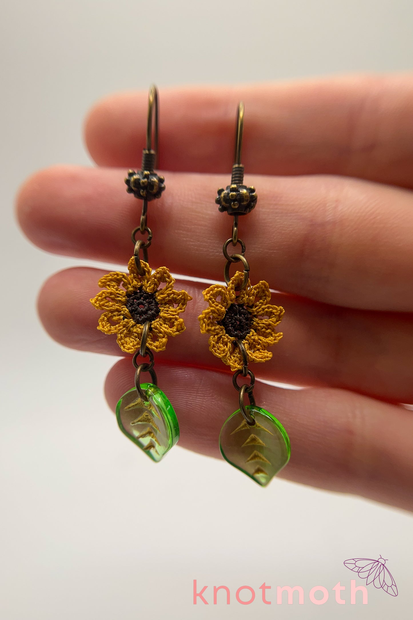 sunflower & leaf dangle earrings