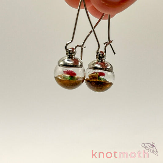 Desert Cacti with Flower Micro Crochet Globe Dangle Earrings