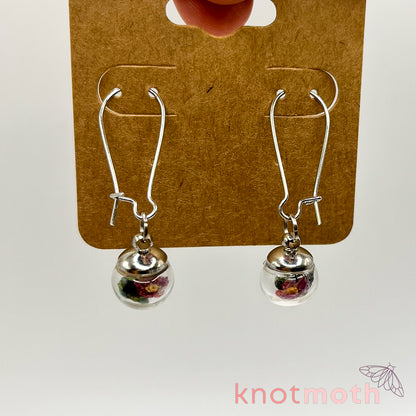 African violet flower globe earrings