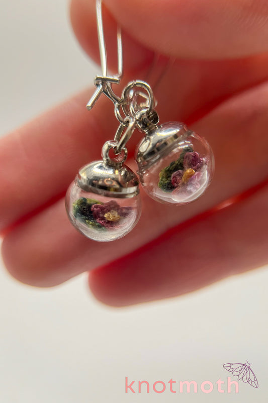 African violet flower globe earrings