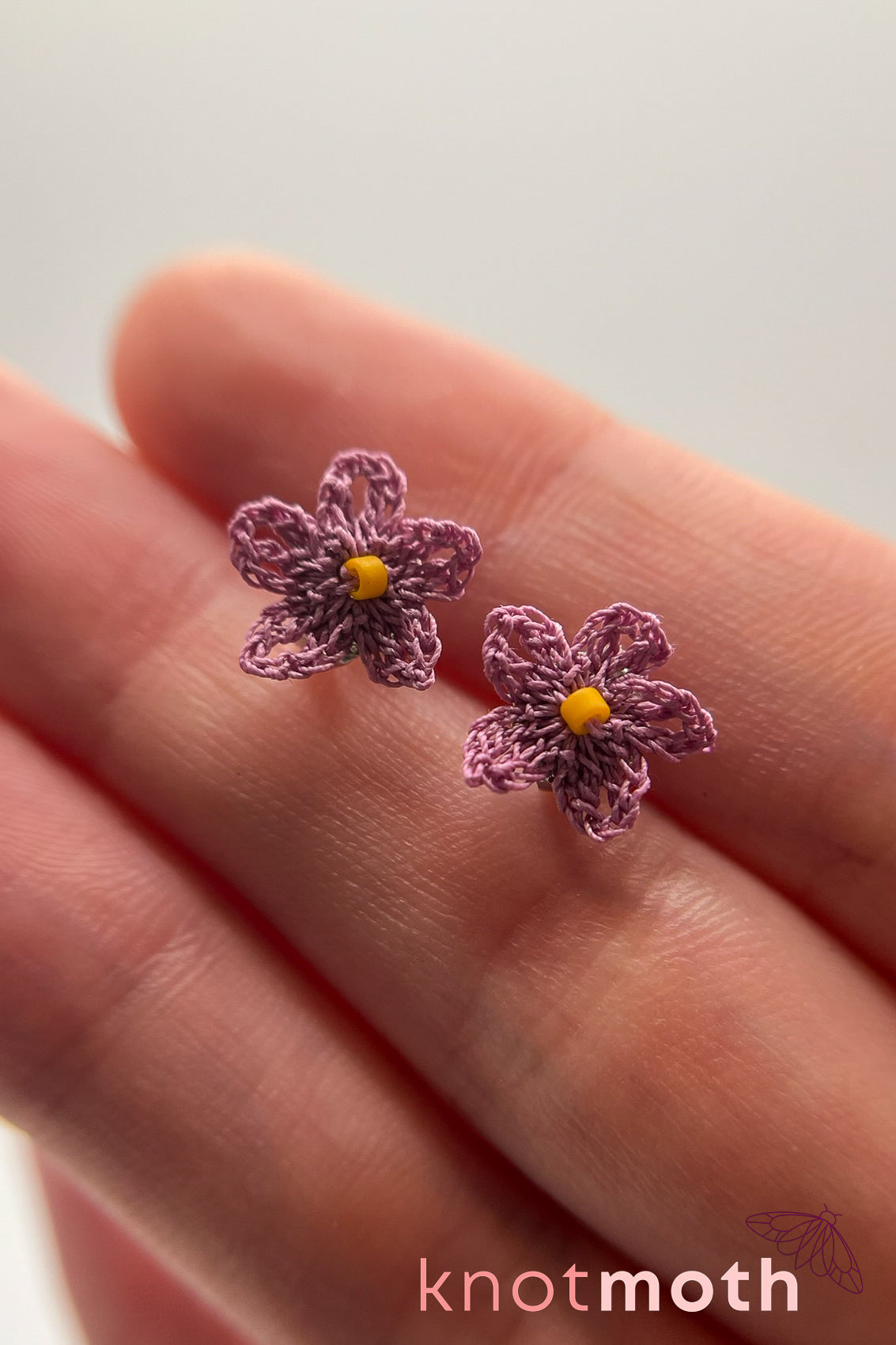 Purple and Yellow Flower Micro Crochet Stud Earrings