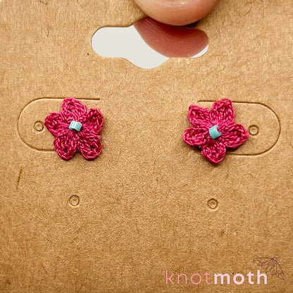 pink & blue flower stud earrings