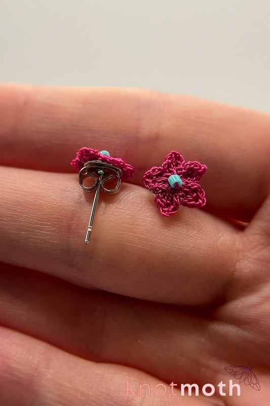 pink & blue flower stud earrings