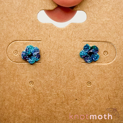 Blue and Purple Flower Micro Crochet Stud Earrings