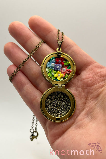 rainbow flowers (pride) floriography locket