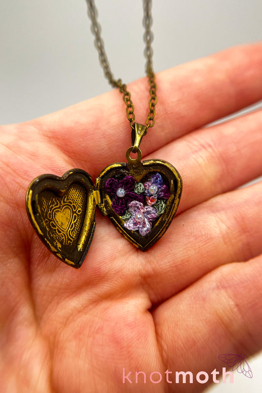 Lilac (love) floriography micro-crochet locket