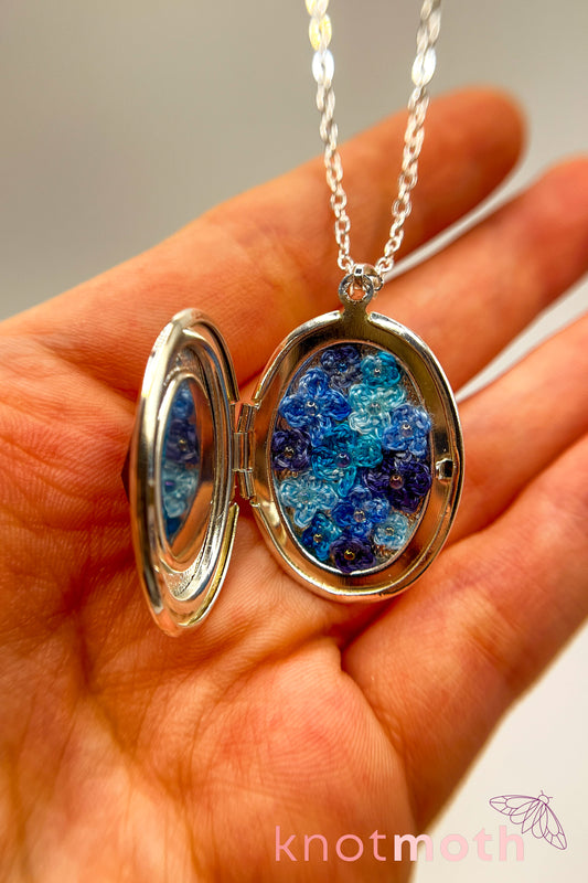 hydrangea (gratitude) floriography locket