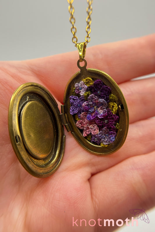 violets (love) floriography locket
