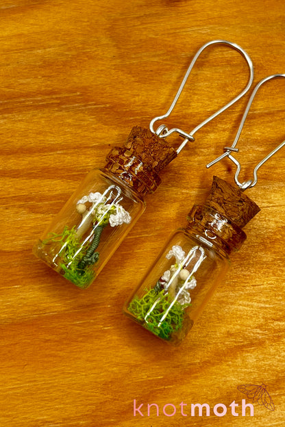 lily & femur bone mini jar earrings
