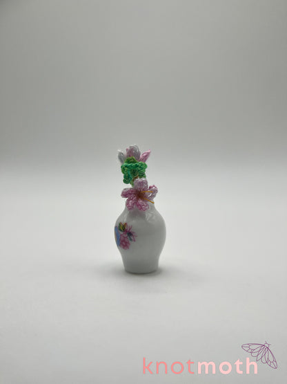 micro crochet flower arrangement in ceramic vase