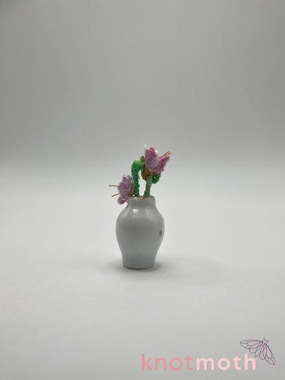 micro crochet flower arrangement in ceramic vase