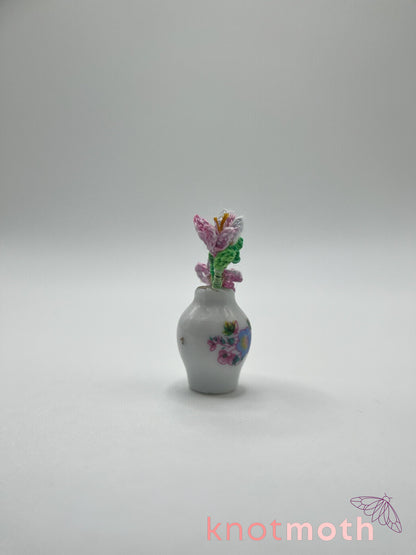 micro crochet flower arrangement in ceramic vase