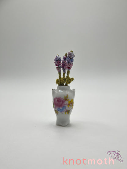 micro crochet lavender arrangement in ceramic vase