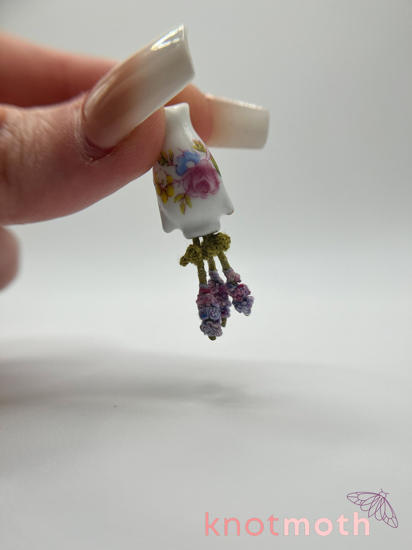 micro crochet lavender arrangement in ceramic vase