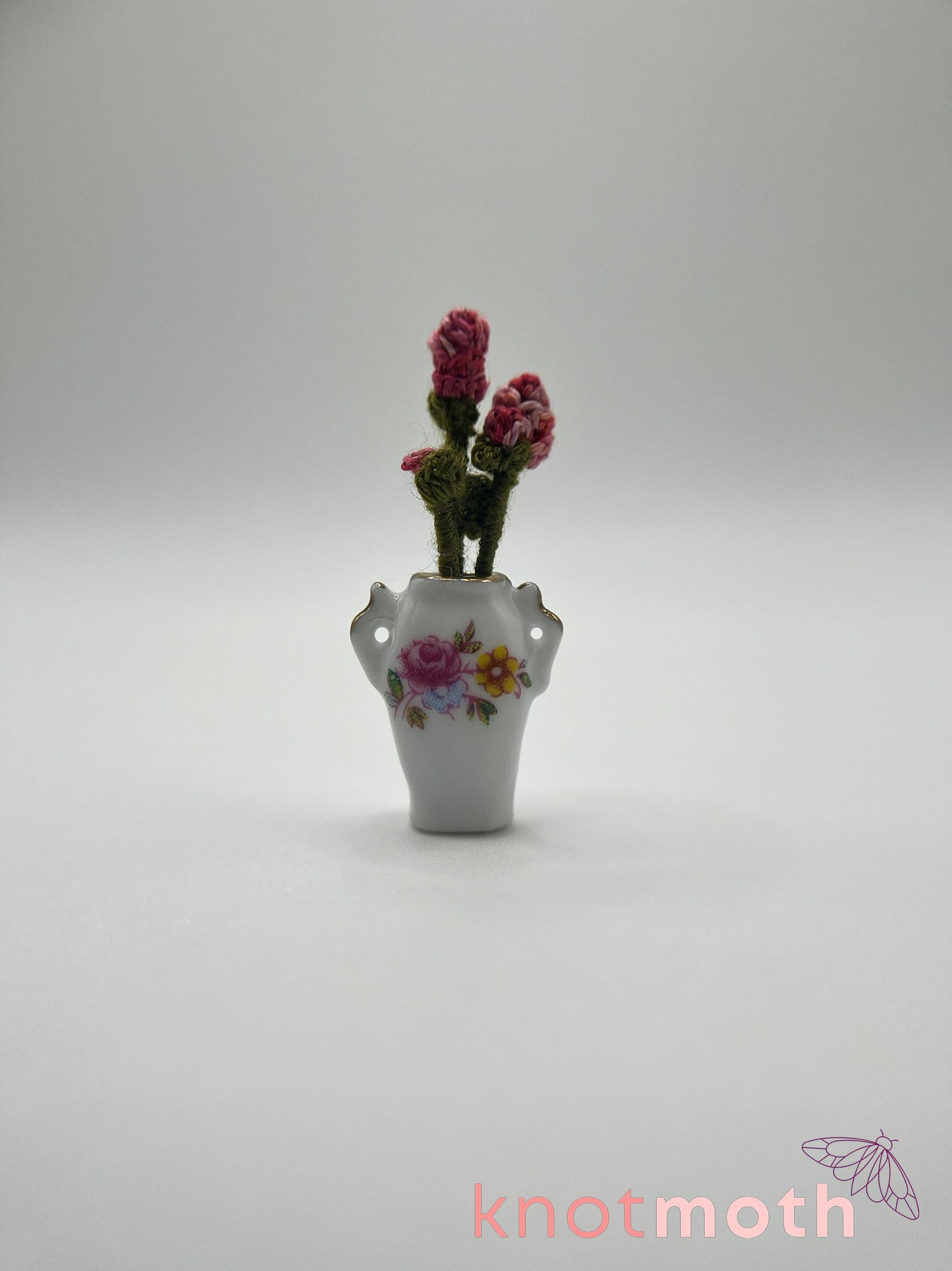 micro crochet roses arrangement in ceramic vase