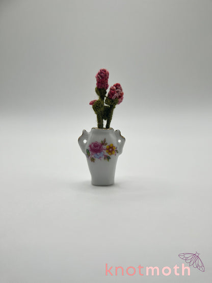 micro crochet roses arrangement in ceramic vase