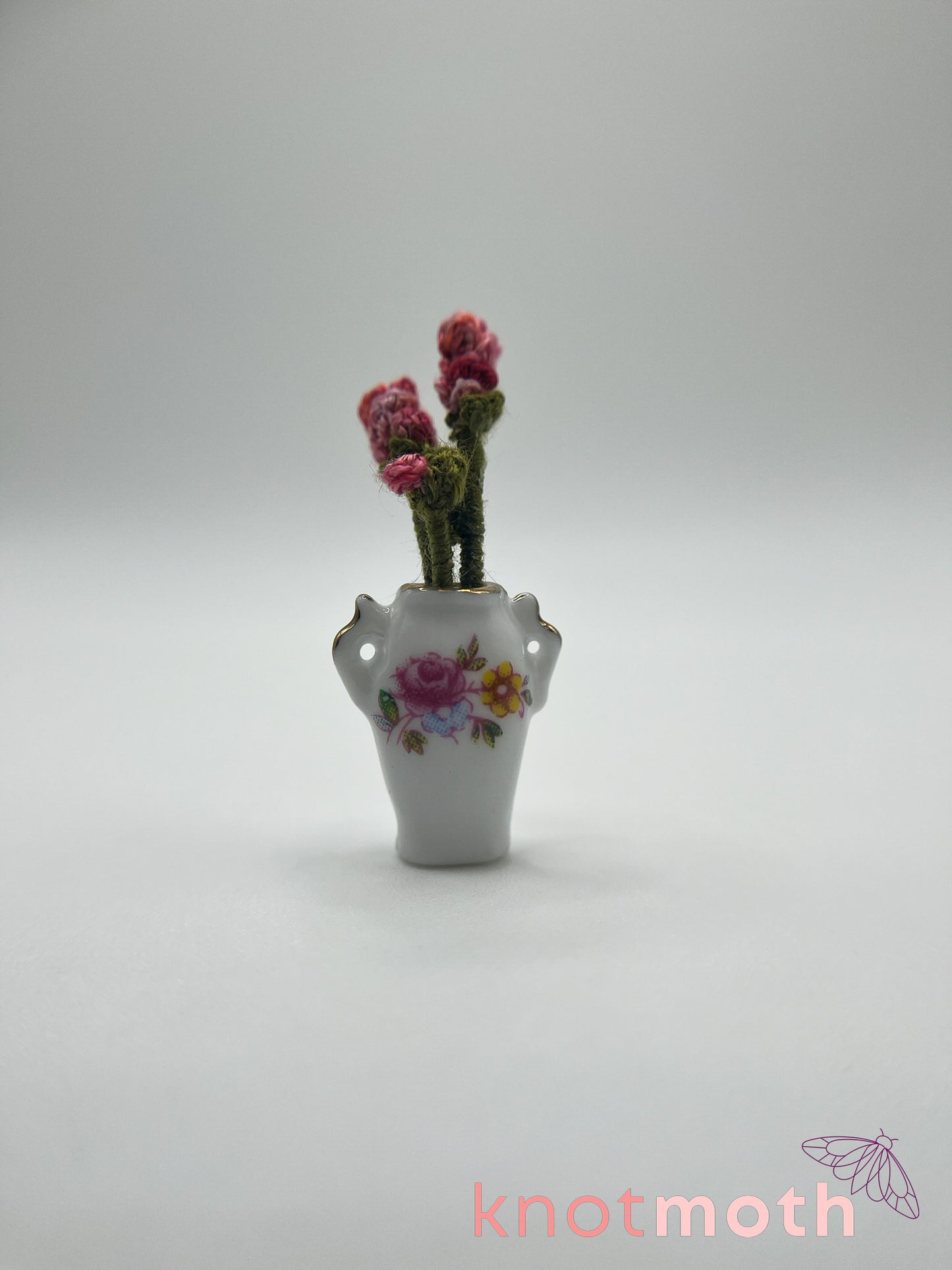 micro crochet roses arrangement in ceramic vase