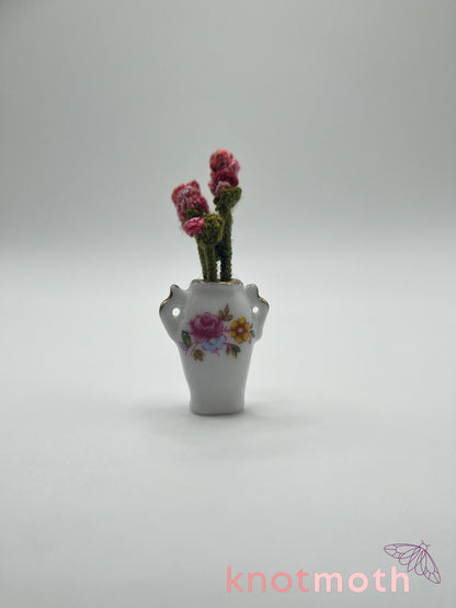 micro crochet roses arrangement in ceramic vase