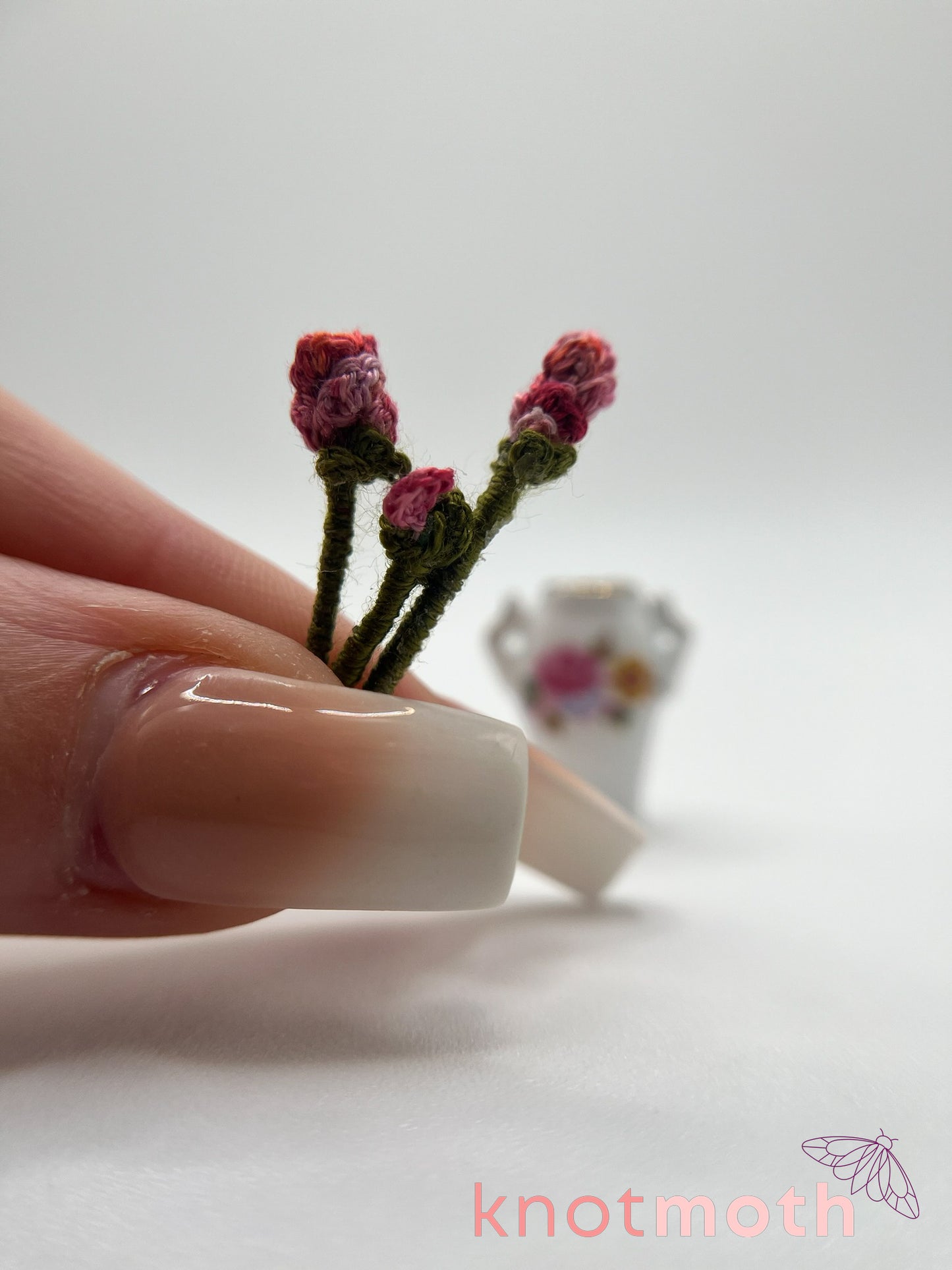 micro crochet roses arrangement in ceramic vase