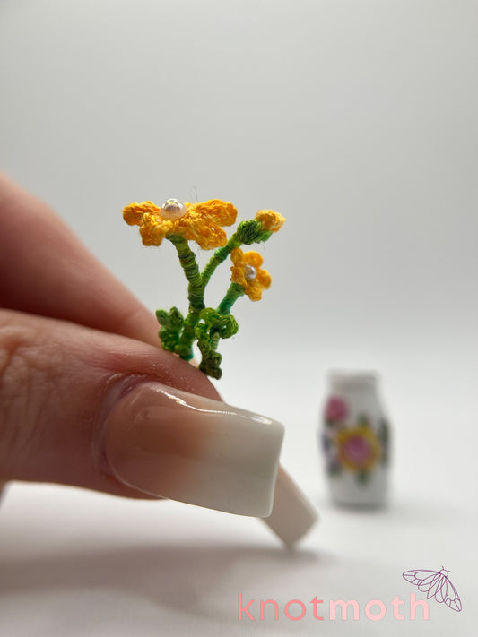 micro crochet flower arrangement in ceramic vase