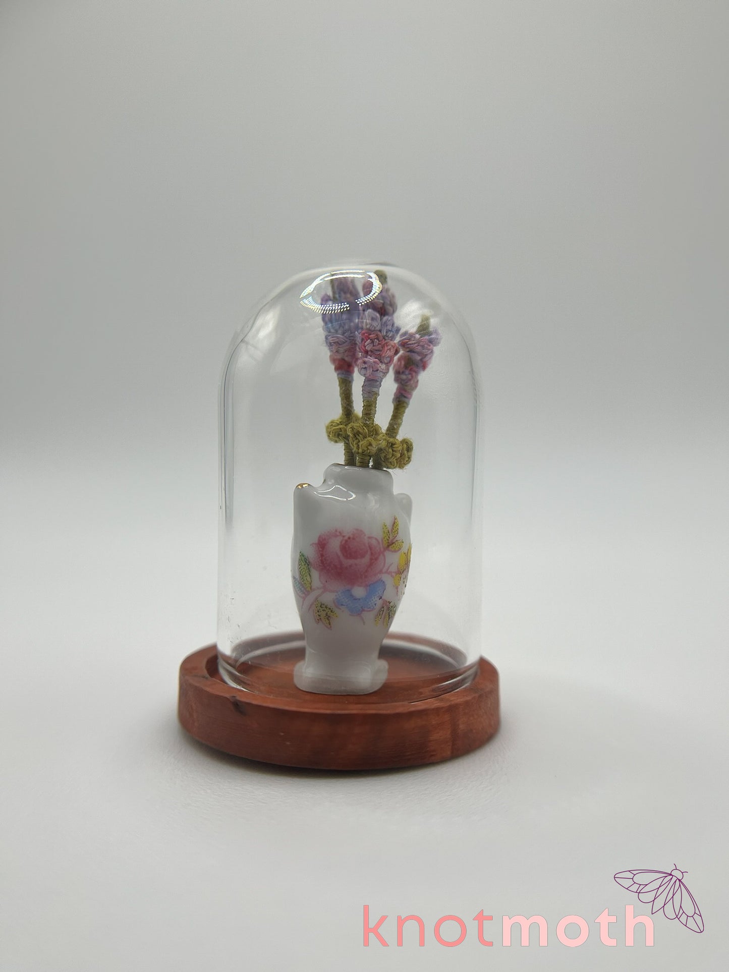 micro crochet lavender arrangement in ceramic vase