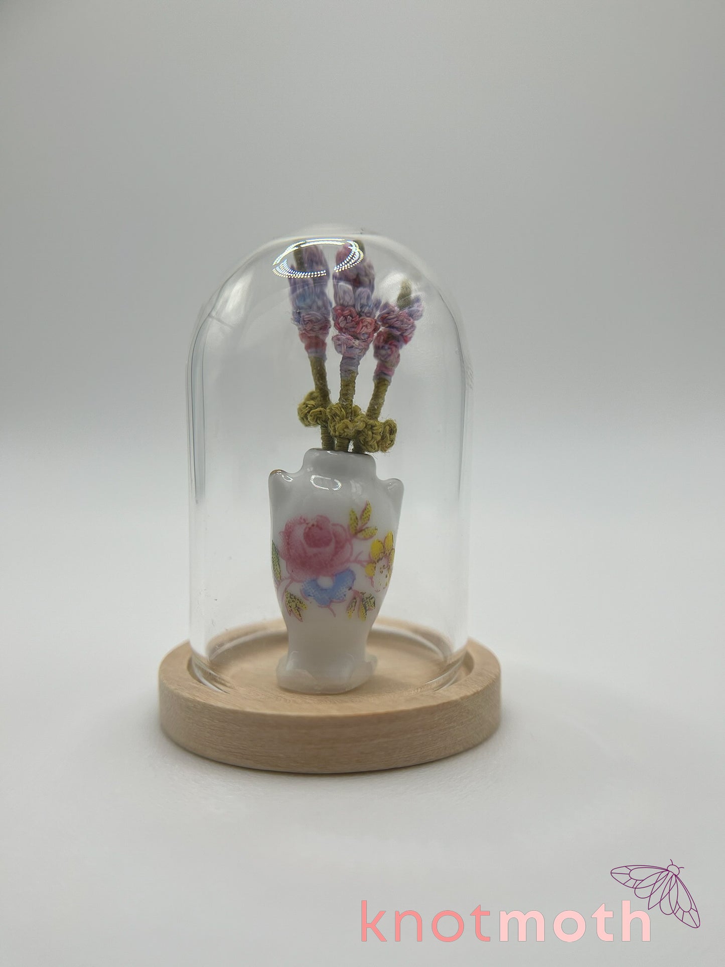 micro crochet lavender arrangement in ceramic vase