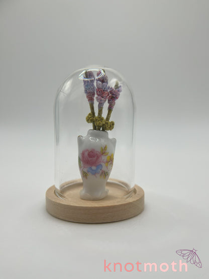 micro crochet lavender arrangement in ceramic vase