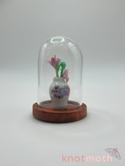 micro crochet flower arrangement in ceramic vase