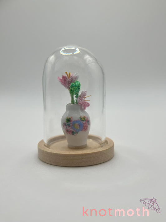 micro crochet flower arrangement in ceramic vase