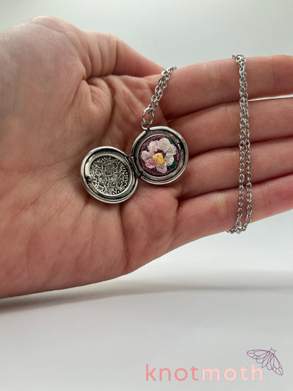 cosmos floriography micro-crochet locket