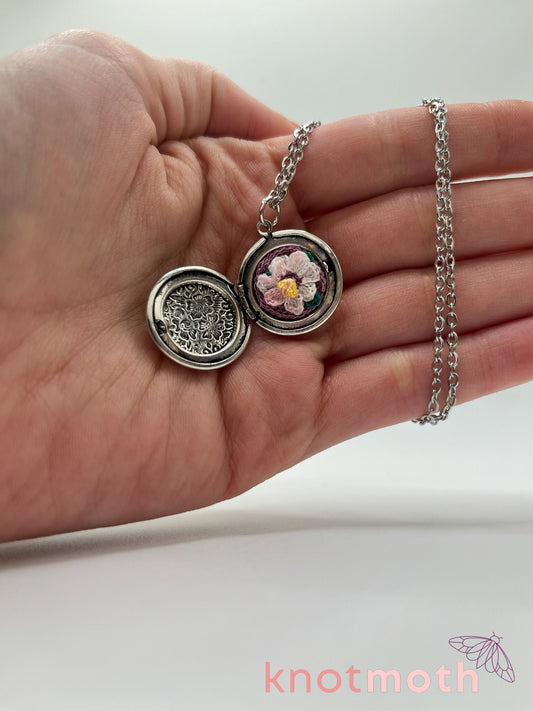 cosmos floriography micro-crochet locket