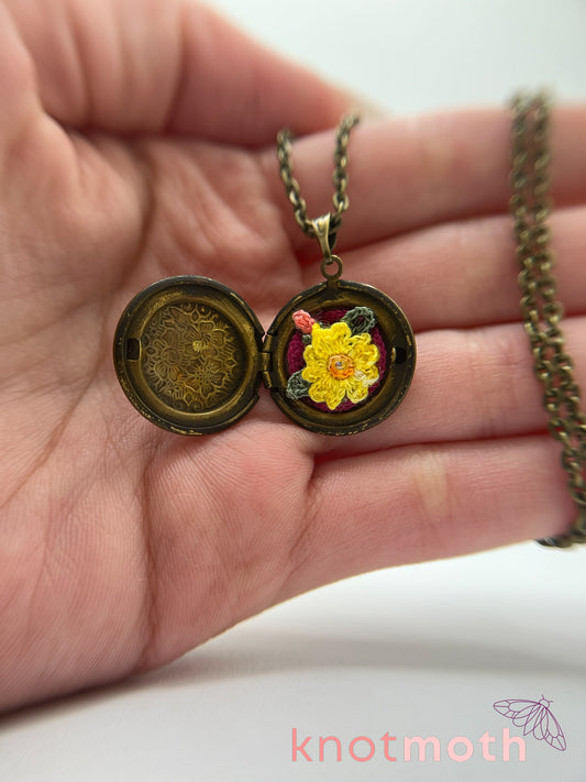 evening primrose floriography micro-crochet locket