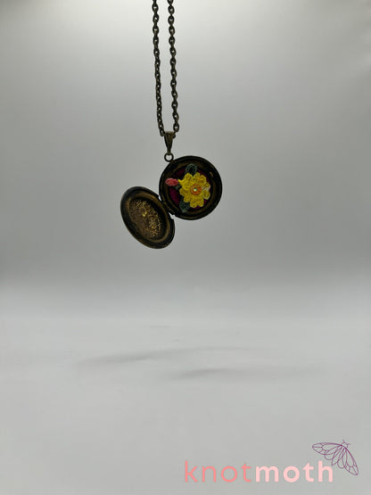 evening primrose floriography micro-crochet locket