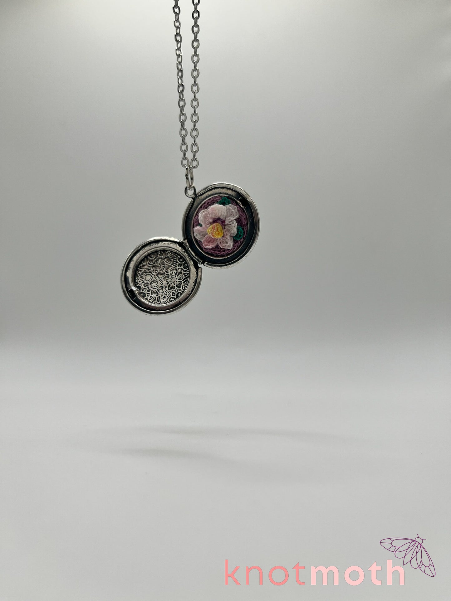 cosmos floriography micro-crochet locket