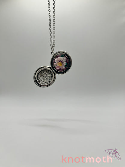 cosmos floriography micro-crochet locket
