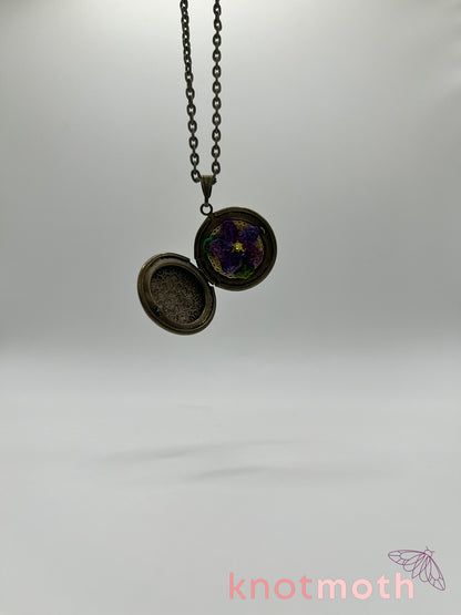 violet floriography micro-crochet locket