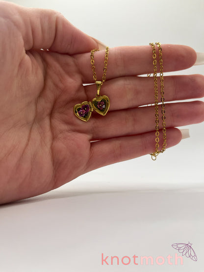 violets floriography micro-crochet heart locket