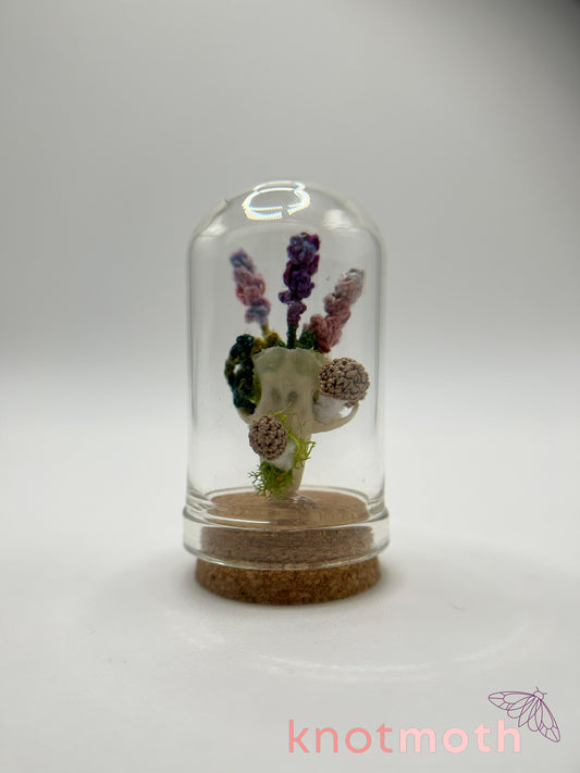 mushrooms & lavender skull micro crochet cloche jar