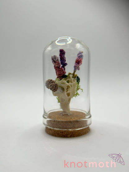 mushrooms & lavender skull micro crochet cloche jar