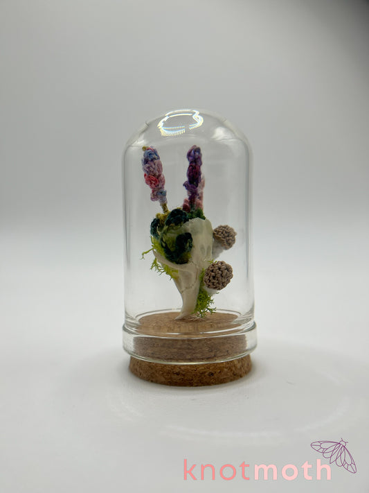 mushrooms & lavender skull micro crochet cloche jar