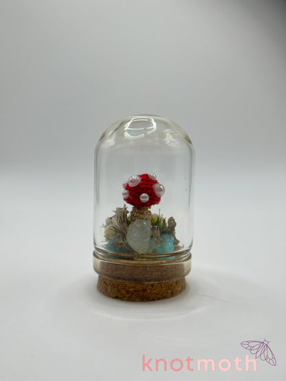 mushroom micro crochet cloche jar