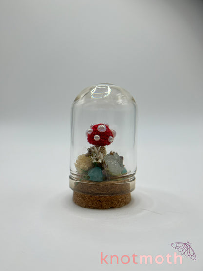 mushroom micro crochet cloche jar