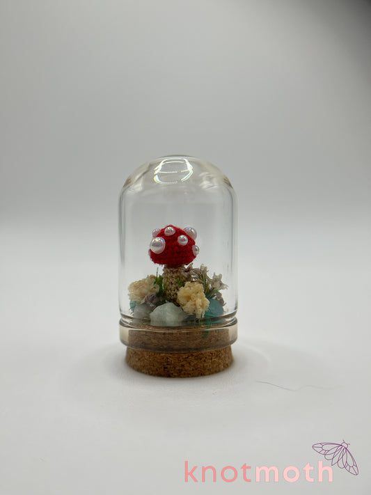 mushroom micro crochet cloche jar