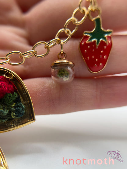 locket & charm necklace with micro crochet details
