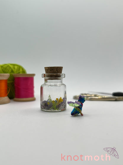dalia dragon micro crochet jar with dried flowers and amethyst