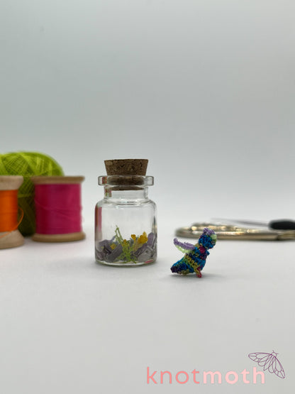 dalia dragon micro crochet jar with dried flowers and amethyst