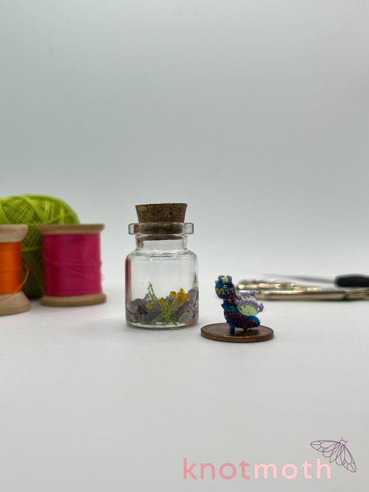 dalia dragon micro crochet jar with dried flowers and amethyst