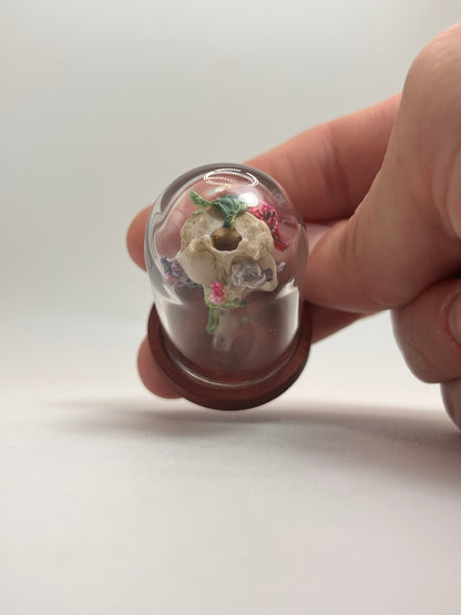 roses, lavender, & mushrooms skull - micro-crochet dome jar