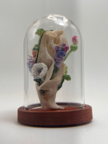 roses, lavender, & mushrooms skull - micro-crochet dome jar