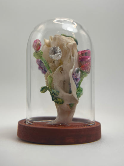 roses, lavender, & mushrooms skull - micro-crochet dome jar